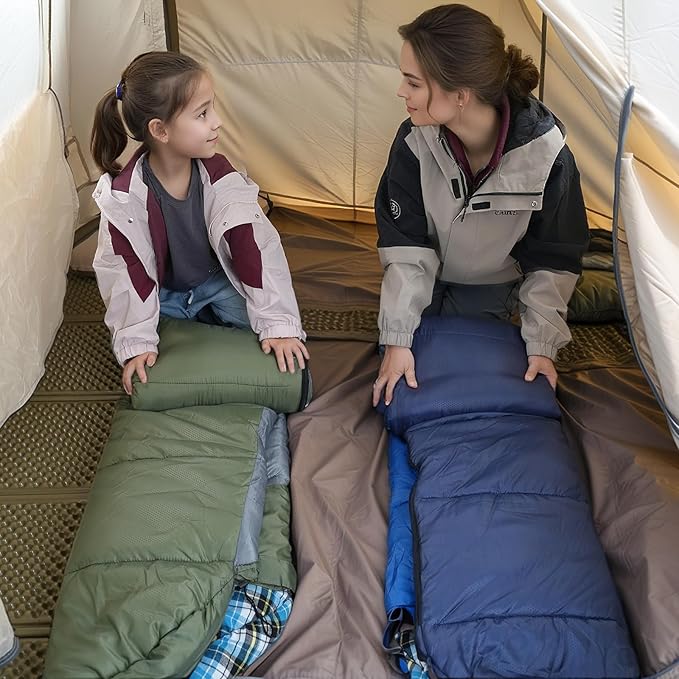 Cotton Flannel Lined Sleeping Bag for Adults Teens Kids, Cold Weather & Warm, 3 Seasons, Lightweight Compact Camping Essentials Equipment, Hiking, Outdoor, Travel