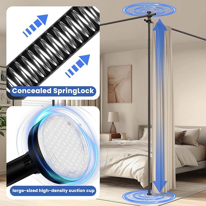 Room Divider No Drilling Tension Curtain Rod Wall Divider for Room Separation (H) 43-120×(W) 35-200 inch Adjustable, Heavy Duty Partition Space Separator Freestanding Tension Curtain Stand, Black