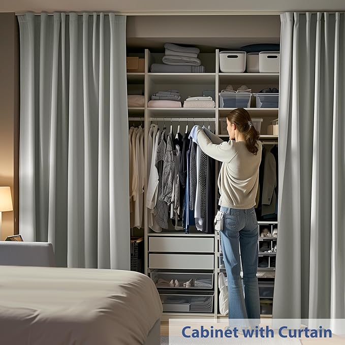 Room Divider Ceiling Mounted Curtains Track Sets Extra Wide Blackout Curtain Flexible Tracks for Bedroom Privacy Partition Separator, 1 Panel Light Grey Drape and White Rail, W10 x H10ft