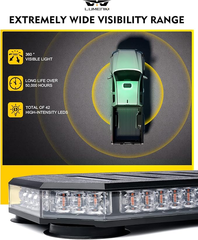 LUMENIX 42 LED Roof Top Strobe Beacon Light Bar Hazard Warning Emergency Flashing Plow Lights with Controller for Law Enforcement POV Vehicles Tow Trucks Snowplow Postal Cars Green (Patent Design)