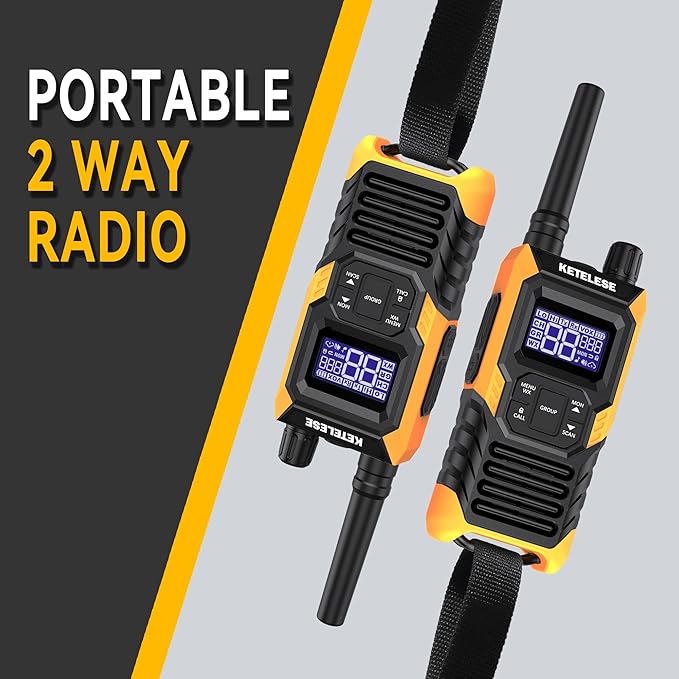 KETELESE T4 Long Range Walkie Talkies, Portable Two Way Radios IP67 Waterproof, with Earpiece, NOAA&Weather Alarm, PTT, Group, VOX, 4Pack, Orange