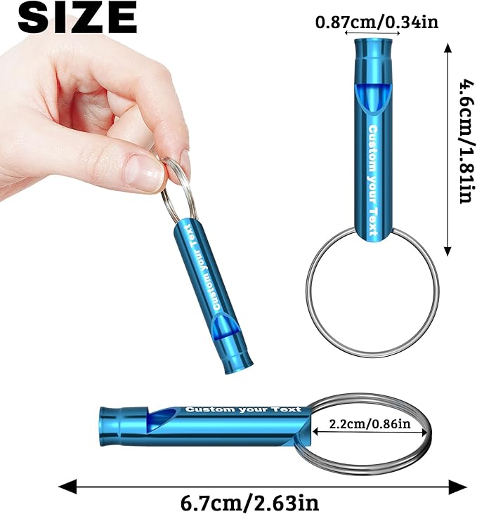 20 Pcs Custom Emergency Whistles with Keychains, Personalized Loud Safety Survival Whistle Engraved with Name/Text, Bulk Whistles for Outdoor Sports, Camping, Hiking, Boating, Hunting