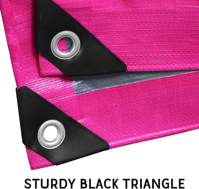 STARPYNG-12 Mil Pink/Silver 8x10 Feet Tarp-Heavy Duty Poly Tarp-Cover,Waterproof, UV Resistant, Weather Resistant, Cover Cars, Boats, Courtyards,Camping