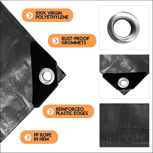 Tarp Heay Duty Waterproof 5x5ft 2pack,Black Tarps Plastic Tarp Cover Poly Tarpaulin for Outdoor Cover,Emergency Rain,Roof, Pool, Boat,Camping - Multipurpose with 12Mil Thickness
