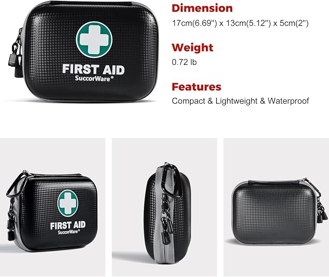 150 Pieces Mini First Aid Kit - Small Medical Kit with Hard Shell - Emergency First Aid Kit for Car, Travel, Home, Outdoor, Office, Camping, Hiking (Black)