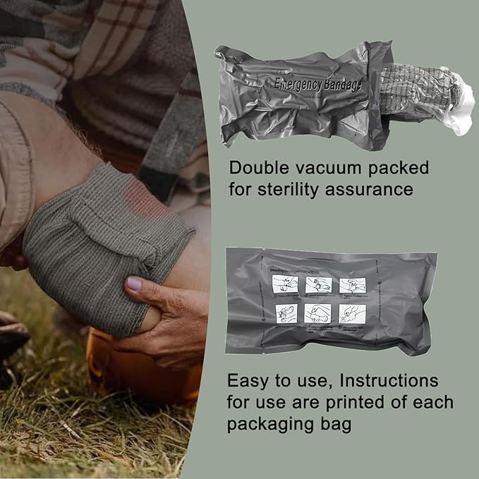 Israeli Emergency Bandage, 6" 2Pack Compression Bandage, Trauma Wound Dressing, Sterile Vacuum Sealed Packaging for Bleeding Control, Medical Trauma Kit, Combat Tactical First Aid IFAK Supplies