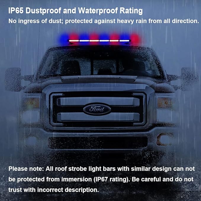 WOWTOU Roof Top Safety Flashing 80 LED Red Blue Emergency Strobe Light Bar for Police Cars Law Enforcement Vehicles, Strong Magnetic Double Side Caution Warning Beacon Lights