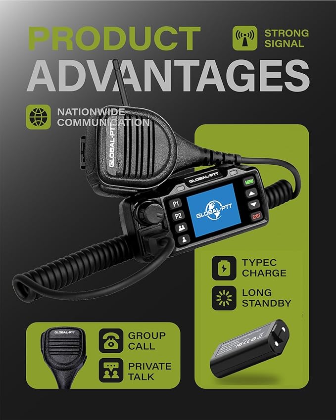 Global-PTT 2-Pack Push-to-Talk Over Cellular (PoC) Mobile Radios Walkie Talkies - 4G LTE Nationwide PTT Unlimited Range Free License for in-Vehicle Communication (Non-GPS)