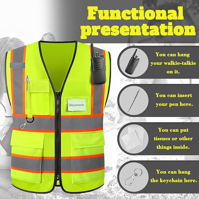 Custom Logo Safety Vest–Reflective High Visibility 2-Tone Work Vest for Men Construction Jacket Vests with Zipper Pockets