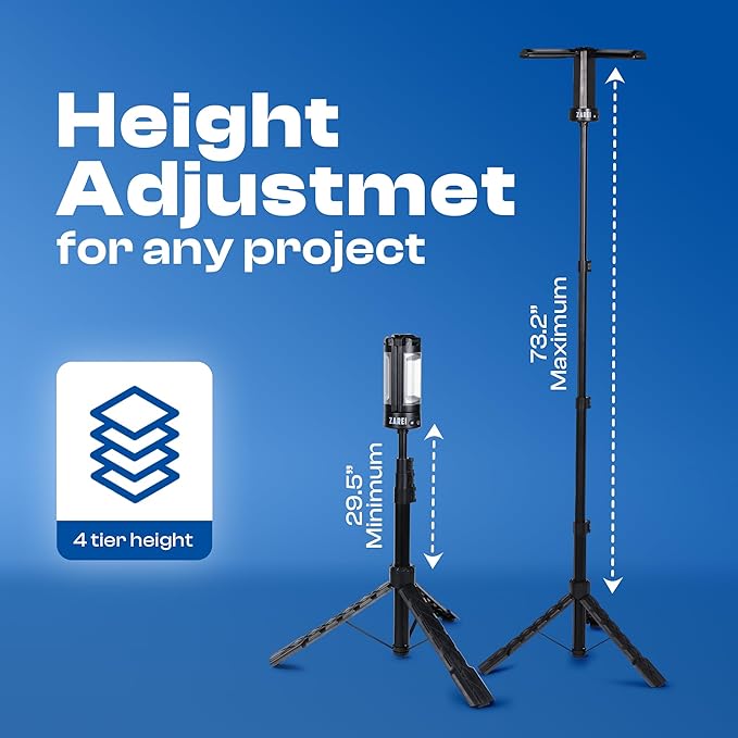 Rechargeable 10000mAh Camping Lights with Stand 6.5 ft Max Height, Cordless Work Light with 4 LED Lamp, 2200 Lumens Dimmable Camping Essentials Gear with Detachable Tripod, Black