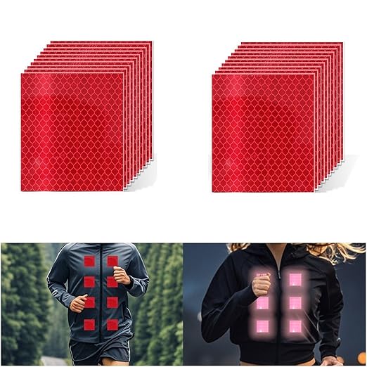 Non Fading Red Reflective Stickers 4 inch X 4 inch, Outdoor Waterproof High Visibility Warning Safety Adhesive Reflector Tape (20 Pcs)