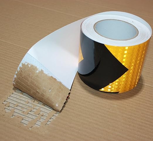 Reflective Tape Yellow Black 4 inch X 68 feet, Outdoor Waterproof Hazard Conspicuity Warning Industrial Marking Tape
