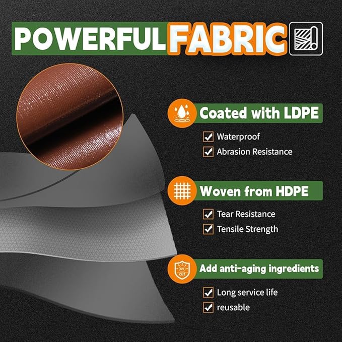 RAINDEWAY 4x10 Feet Super Heavy Duty 18 Mil Brown Poly Tarp Cover, UV Resistant, Weatherproof, Multipurpose Waterproof Poly Tarp with Grommets and Reinforced Edges