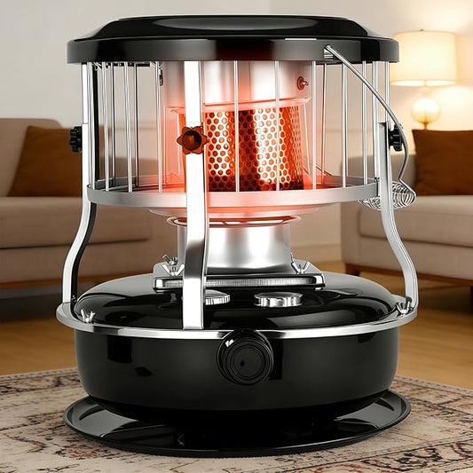 Indoor & Outdoor Kerosene Heater, Radiant Heating, Portable Non-Electric 9000 BTU Kerosene Stove for Camping, Hunting, Cooking (Black)