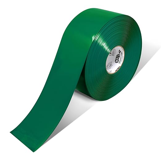 Mighty Line Solid Floor Marking Tape for Safety, Caution, Warning, Heavy-Duty, Peel and Stick Adhesive, Beveled Edge Design, Industrial Quality, 4 inch, 100' Roll, Green