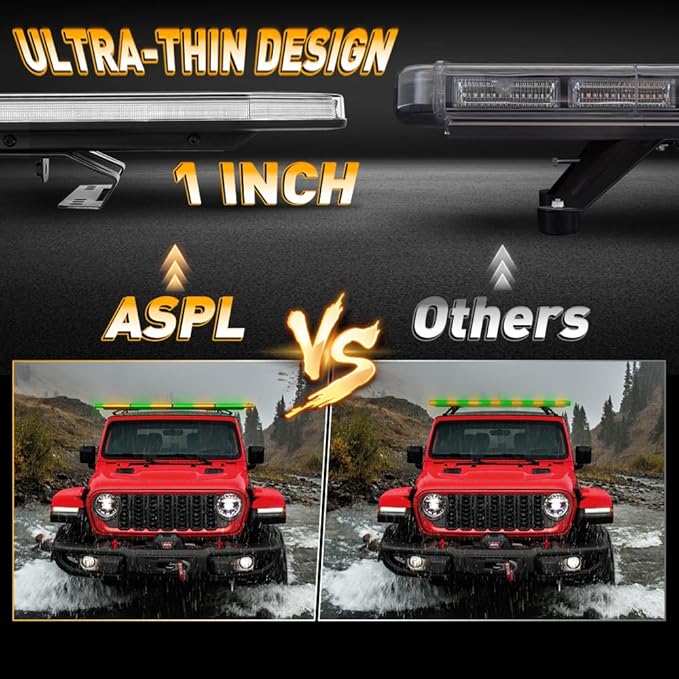 ASPL 282 LED Low Profile Emergency Strobe Light Bar 47" Roof Top Warning Hazard Flashing Security Traffic Advisor/Controller / 27 Patterns Lights for Tow Truck Construction Vehicle (Amber/Green)
