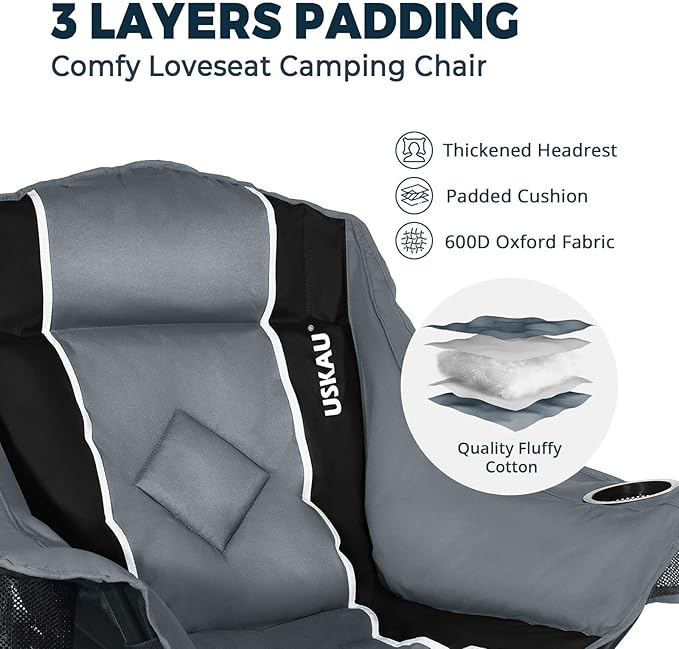 Camping Chair with Removable Footrest, Oversized Outdoor Chair with Headrest & Cup Holders, 400lb Capacity Lawn Chair for Sports Backyard Fishing