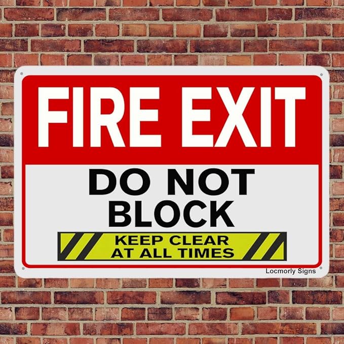 Aluminum Fire Exit Sign, Do Not Block Keep Clear at All Times Safety Sign, 12x16 Inch