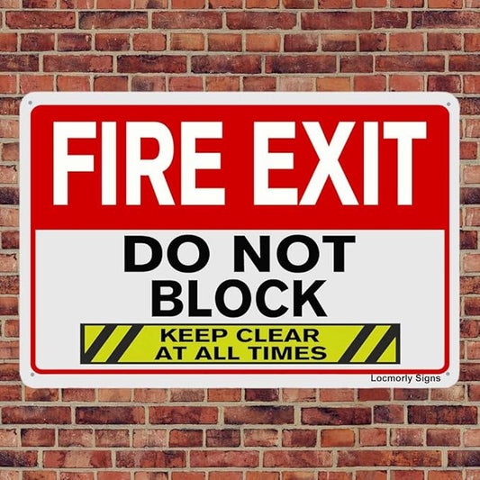 Aluminum Fire Exit Sign, Do Not Block Keep Clear at All Times Safety Sign, 12x16 Inch