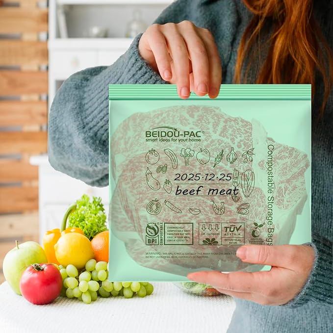 Compostable Gallon Food Storage Freezer Bags, 50 Count | 2 Mil | 10.5" * 10.7", Freshness Easy Open Biodegradable, Eco-Friendly Reclosable Compost Zippper Bags