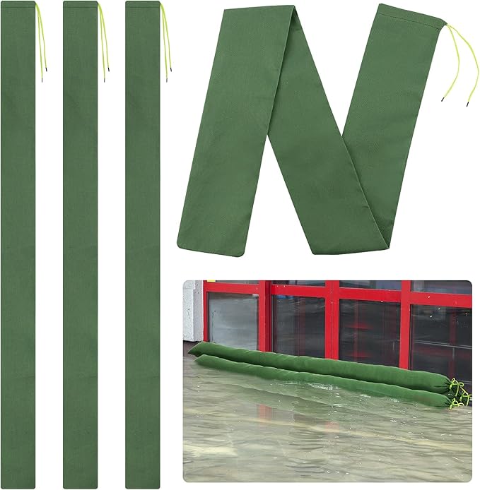 4 Pcs 6' × 6" Long Sand Bags for Flooding - Thickened Canvas Flood Protection Sandbag Tube with Elastic Band, Reusable Flood Rain Wind Barrier Sand Bag Tube for Door Window Flood Control