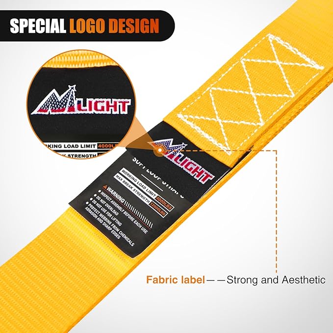 Nilight Soft Loop 1.7”×17" Motorcycle Tie Down Straps Heavy Duty 12000Lbs Max Break Strength for Securing ATV UTV Kayak Moving Cargo (8PK-Yellow)