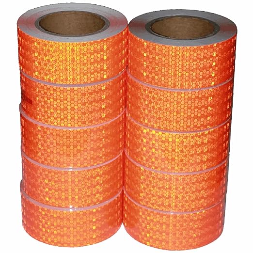 Orange Reflective Tape Outdoor Waterproof 2 inch Wide, High Visibility Industrial Marking Tape, Safety Adhesive Stickers (68 feet,10 Rolls)