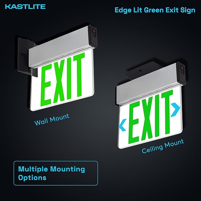 KastLite LED Emergency Edge-Lit Exit Sign, 180 Min Backup, Damp Rated, Green Letters, UL Listed, 120/277V, Acrylic Panel - 4 Pack