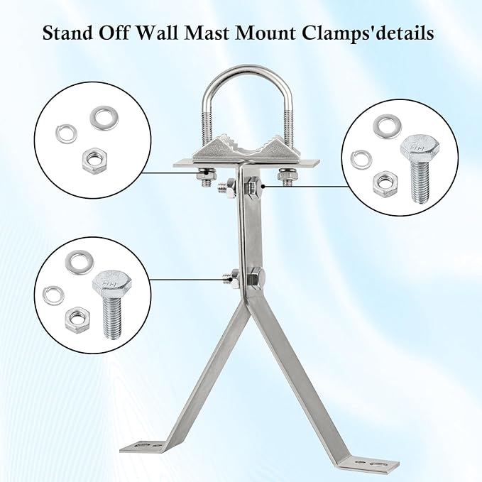 XRDS-RF Antenna Wall Mount 8 Inch Heavy-Duty Stand Off Wall Mast Mount Windproof Antenna Mounting Bracket for TV Antenna Mast ( 2-Leg + 2-Leg)