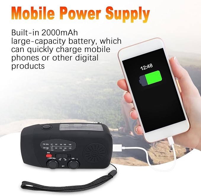 Yunir Emergency Radio, Solar Hand Crank Portable AM FM Radio Phone Charger with 2000mAh Battery, for Camping Hiking Power Outage (European Version)