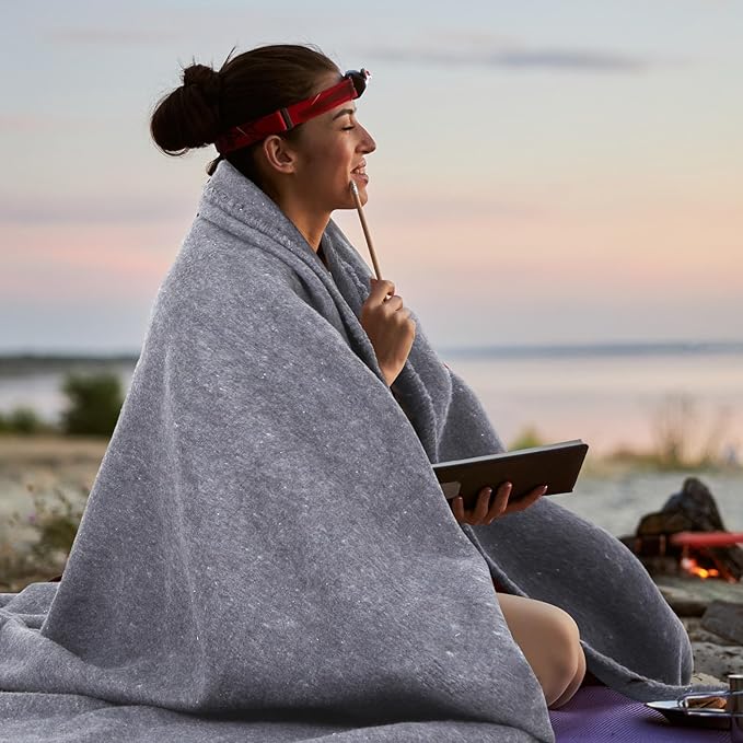 Preboun 3 Pieces Wool Camping Blanket Bulk 60" x 80" Military Wool First Aid Fire Retardant Blanket Queen for Outdoors Camping Stadium Picnics Travel Car Survival Kits(Light Gray)