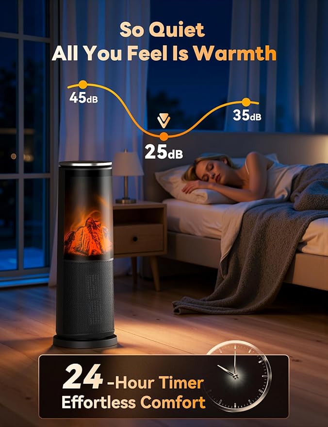 Manastin Space Heaters for Indoor Use, 120° Oscillation Electric Heater with Remote, Adjustable Thermostat, Flame Effect, 24H Timer, Safety Protection, Portable Heater for Large Room, Office