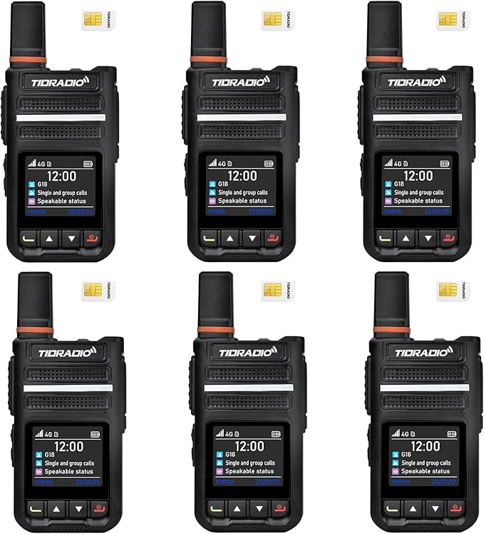 TIDRADIO TD-G18 Rapid Walkie Talkies Unlimited Range 6000+ Miles, Long Range Nationwide PTT 4G LTE PoC Radio with SIM Card Global Use for Family, Logistics, Company -6Pack