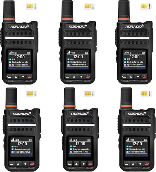 TIDRADIO TD-G18 Rapid Walkie Talkies Unlimited Range 6000+ Miles, Long Range Nationwide PTT 4G LTE PoC Radio with SIM Card Global Use for Family, Logistics, Company -6Pack