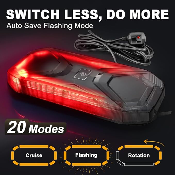 Agrieyes Magnetic Strobe Light for Trucks, 68 LED Amber Emergency Light Bar for Vehicles, Smoked LENS Beacon Flashing Warning Security Caution for Plow Snow Trailer Tractor Safety Waterproof Red