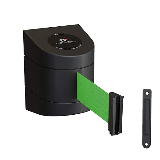 Crowd Control Warehouse - CCW Series WMB-220 Fixed Wall Mount Retractable Belt Barrier - 15 Foot, Green Belt with Black ABS Case