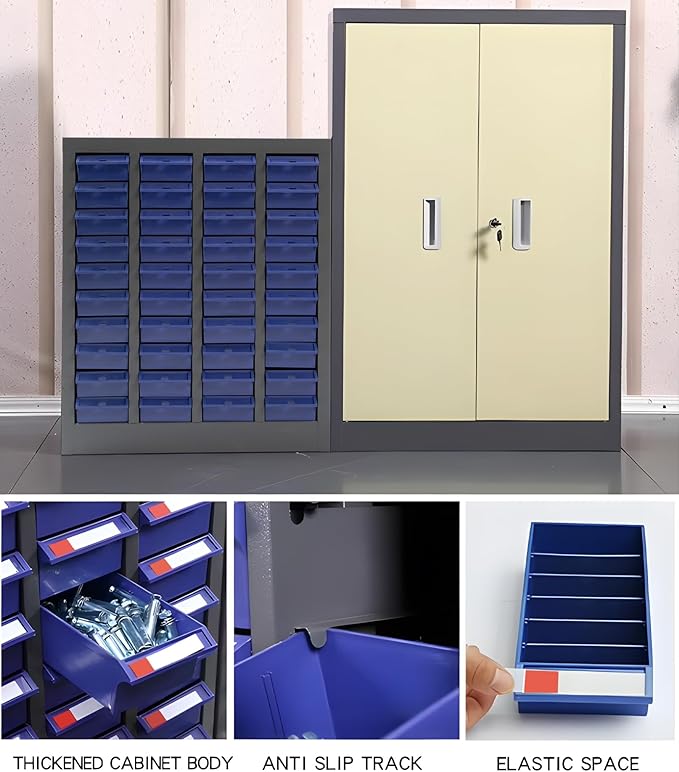 40 Drawers Part Cabinet Bolt and Nut Tool Storage Documents with ABS Material Drawer for Hardware Organization Equipment Shelves Workshop and Office Supplies, Grey