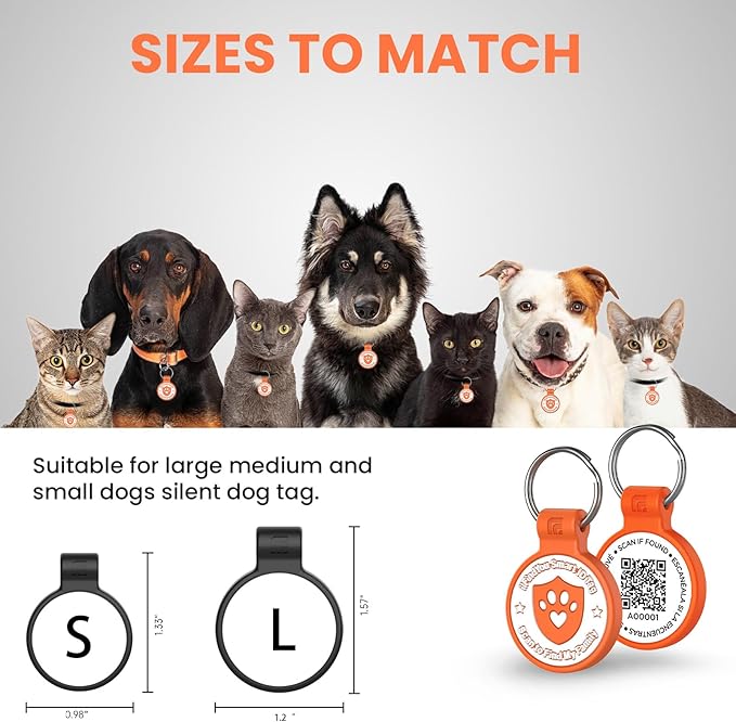 Silicone Dog Tags Personalized for Pets with QR Code, Emergency Contact Info, Anti-Lost, Scan Location Alerts(Orange-L)