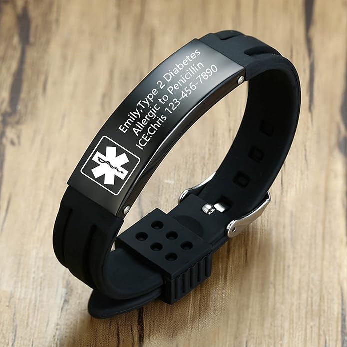 VNOX Medical Alert Bracelets for Men & Women Kids with Free Engraving Adjustable Stainless Steel Mesh Emergency Medical ID Bracelets Wristband