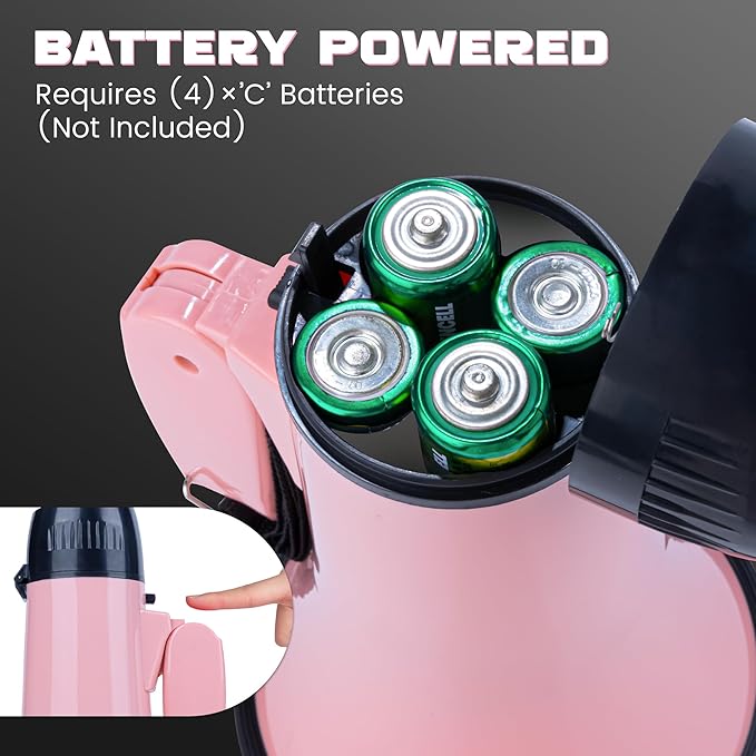 MyMealivos Portable Megaphone Bullhorn 20 Watt Power Megaphone Speaker Voice and Siren/Alarm Modes with Volume Control and Strap (Pink)