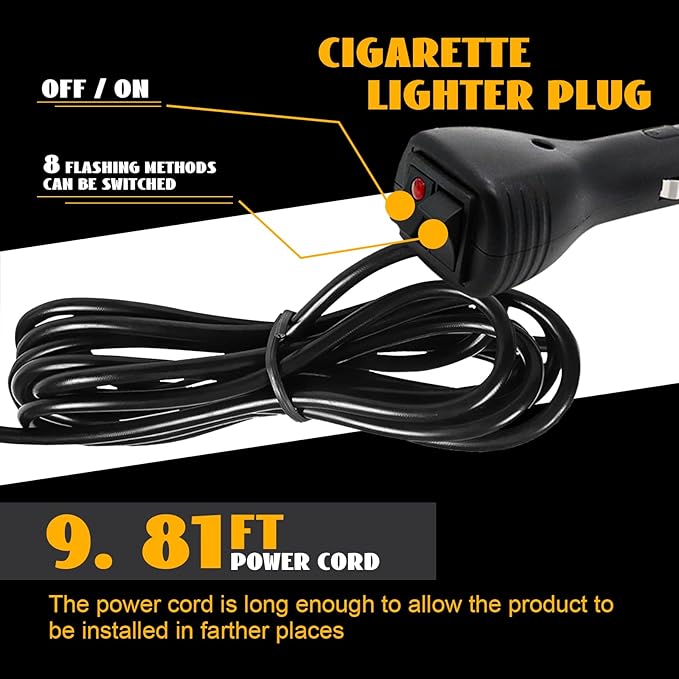 1PCS LED Strobe Beacon Light, Magnetic Beacon Flashing Safety Warning Emergency Light for Vehicles, Trucks, Forklift, Tractors, Golf Carts, Car, Tow, Cigarette Lighter Plug (Amber&White)