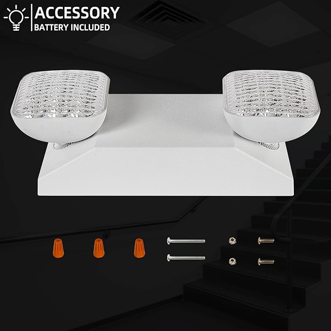 Emergency Light, LED Emergency Lighting with Battery Backup, 2 Adjustable Heads, Commercial Emergency Lights Combo for Business, 120V/277V AC, UL Listed, 6 Pack