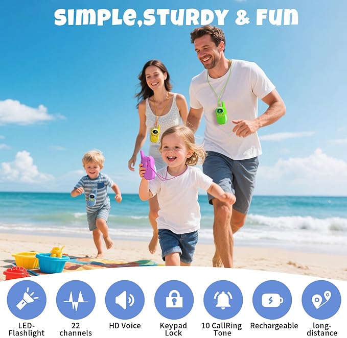 Walkie Talkies for Kids Rechargeable - Boys Girls Christmas Toys Birthday Gifts for Age 4-6 6-8 Year Old Kid Presents - Long Range 2 Way Radio Flashlight Outdoor Toy Camping Hiking