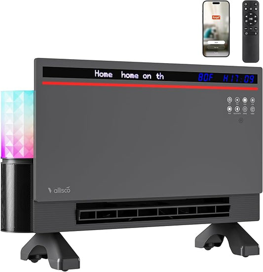 Smart Electric Space Heater with Bluetooth Speaker & RGB Light, App/Remote/Touch Control, Freestanding/Wall Heater, 2 Heat & 2 Fan Modes for All-Season Indoor Use