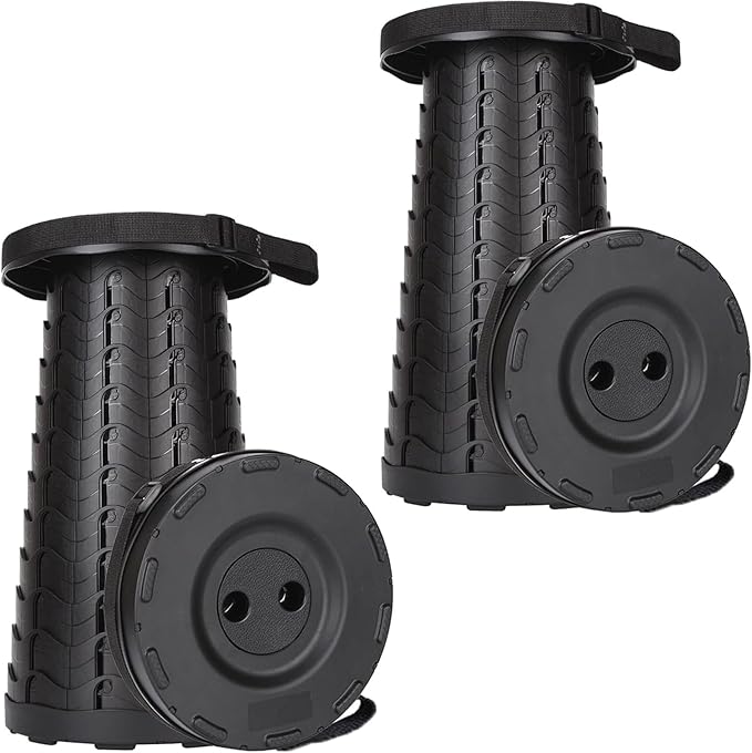 2-Pack Collapsible Stool, 400lbs Max Weight, Lightweight But Sturdy, Portable Retractable Folding Telescoping Foldable Camping Stool for Adults Outdoor Fishing Hiking BBQ (2, Black)