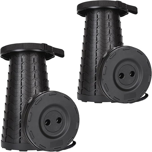 2-Pack Collapsible Stool, 400lbs Max Weight, Lightweight But Sturdy, Portable Retractable Folding Telescoping Foldable Camping Stool for Adults Outdoor Fishing Hiking BBQ (2, Black)