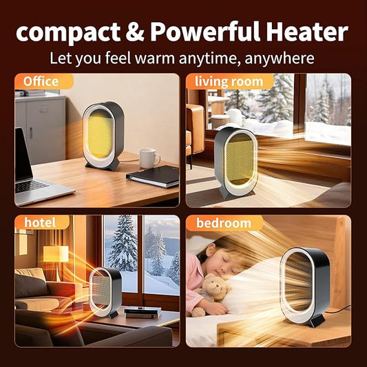 Portable Small Space Heater for Indoor Use, 850W PTC Ceramic Electric Heater with Thermostat, 2S Fast Heating Mini Desk Heater for Indoor Use, Overheat & Tip-Over Protection for Office and Bedroom