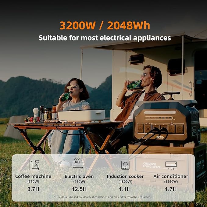 IEE P3200 Portable Power Station 3200W with 500W Solar Panel, 2048Wh Solar Generator, 1800W AC Charging, AC Outlets x 4, LiFePO4 Battery Power Station for Home Backup, Camping, RV, Emergency