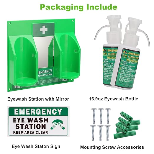 Portable Eyewash Station OSHA-Approved - Wall-Mounted Emergency Eye Wash Flush Bottles Kit 16oz Without Eyewash Solution 2Pcs