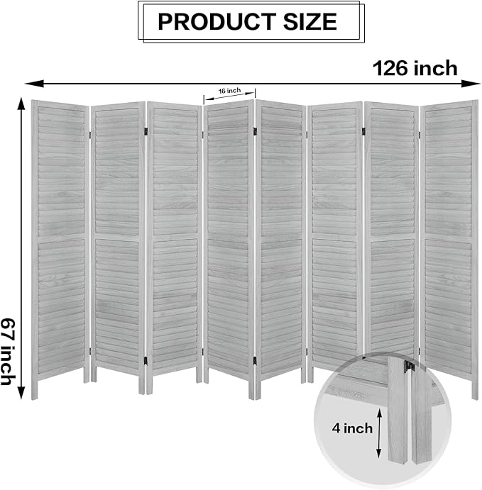 ECOMEX 8 Panel Wood Room Divider 5.6ft.Tall Folding Privacy Screen Panels, Room Divider Wall, Divider for Room Separation, Partition Room dividers and Effectively Block Sight(White)